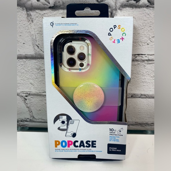 Popsockets PopCase x PopGrip Slide iPhone 12 PRO MAX Case Rainbow Glitter NEW - Picture 1 of 7